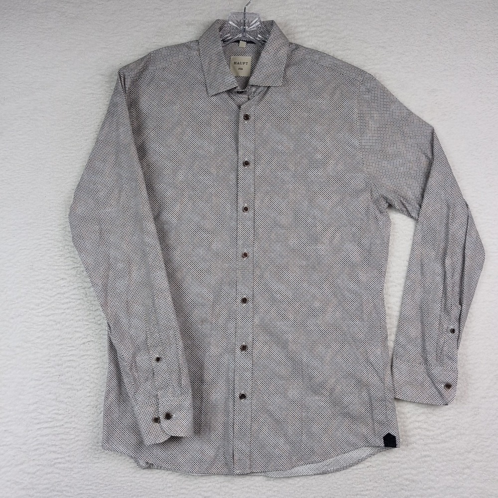 Men's Haupt long Sleeve Button Down Shirt, Reg Fit, SZ L 41/42 16.5 Geometric